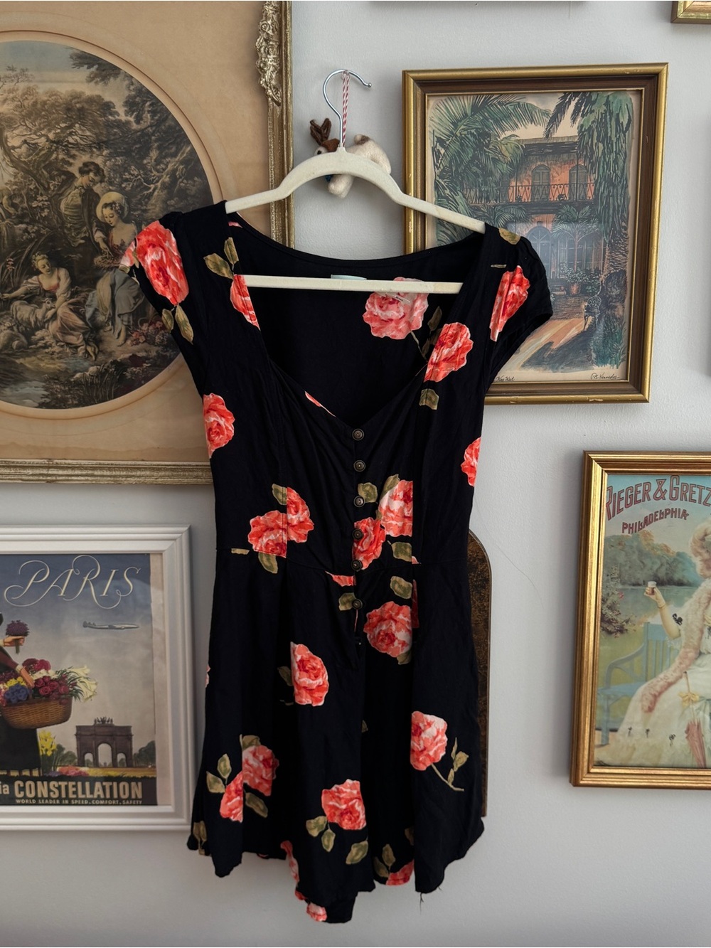 Kimchi Blue Black Romper with Pink Floral Print